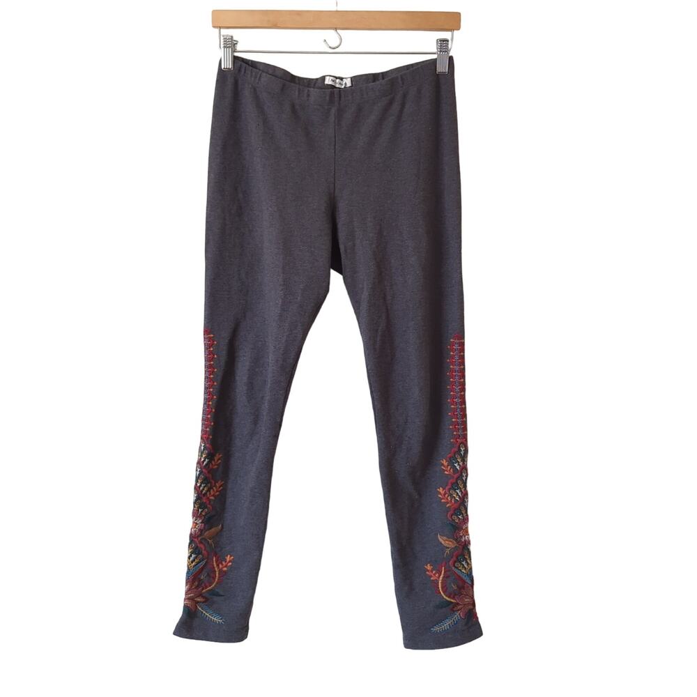 Johnny Was JW Los Angeles Embroidered Leggings Womens Small Gray Stretch Pants